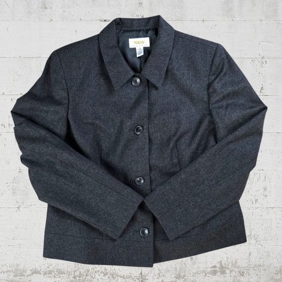Vintage 90s Talbots Charcoal Gray Wool Single Breasted Blazer Jacket Size 10 - Picture 2 of 7